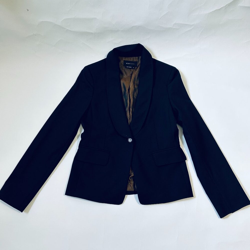 BCBG MaxAzria Blazer Jacket Womens sz S Black wool Shawl Collar 1 Button Career
